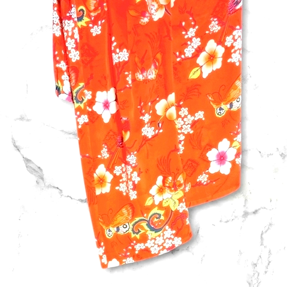:L: Natori Lounge Pants Red White Pink Floral Pattern.
